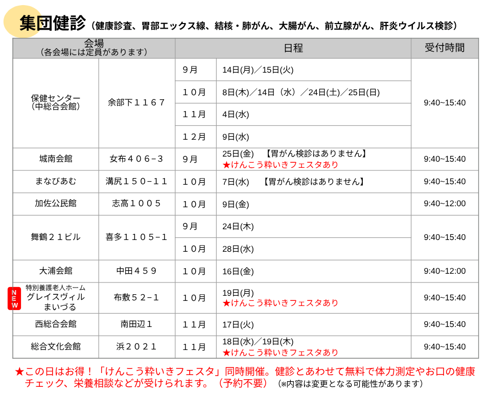 集団健診日程表