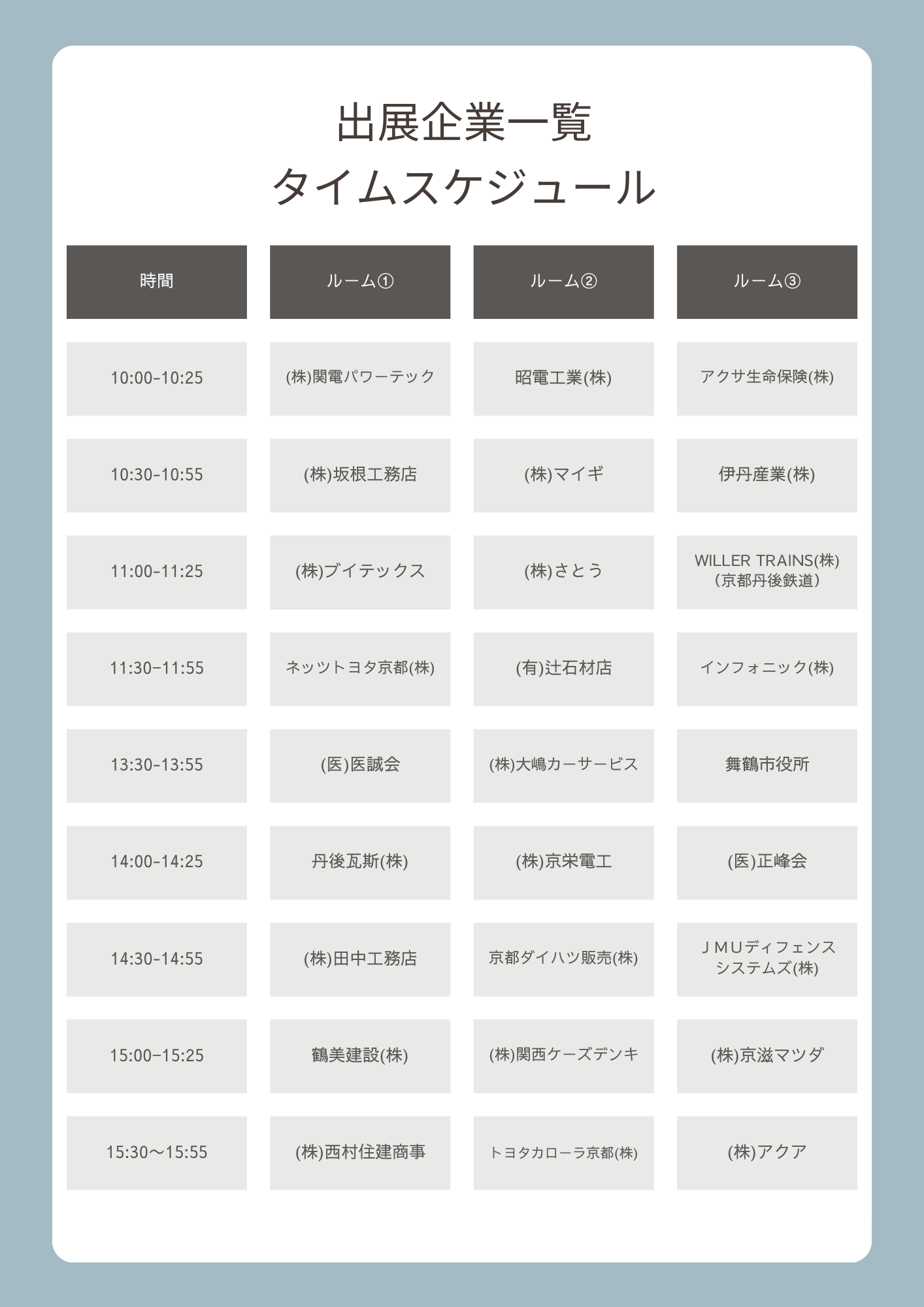 まいづるオンライン就職フェアのスケジュールです。